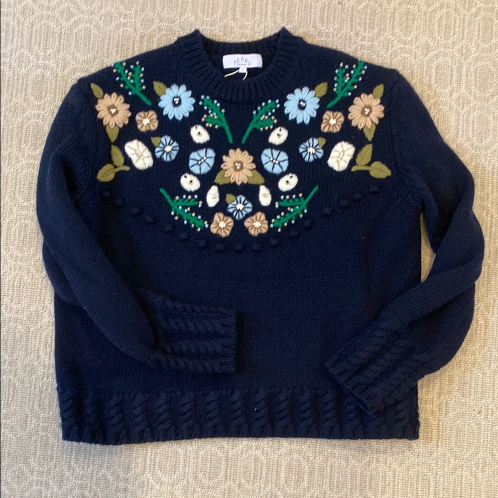 Navy Floral Embroidered Sweater